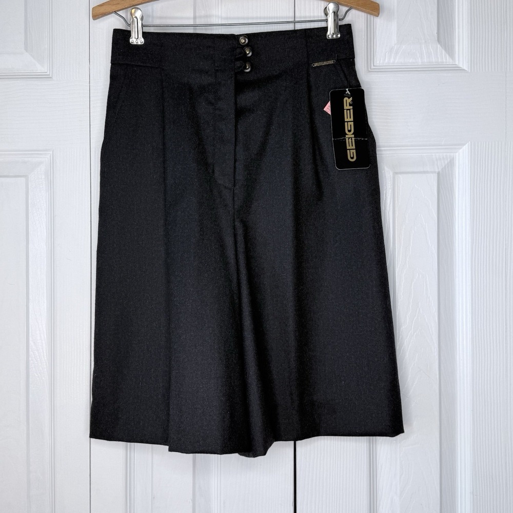 NWT Geiger Collections Black Wool Pleated Shorts Culottes Austria Women's 8 $230